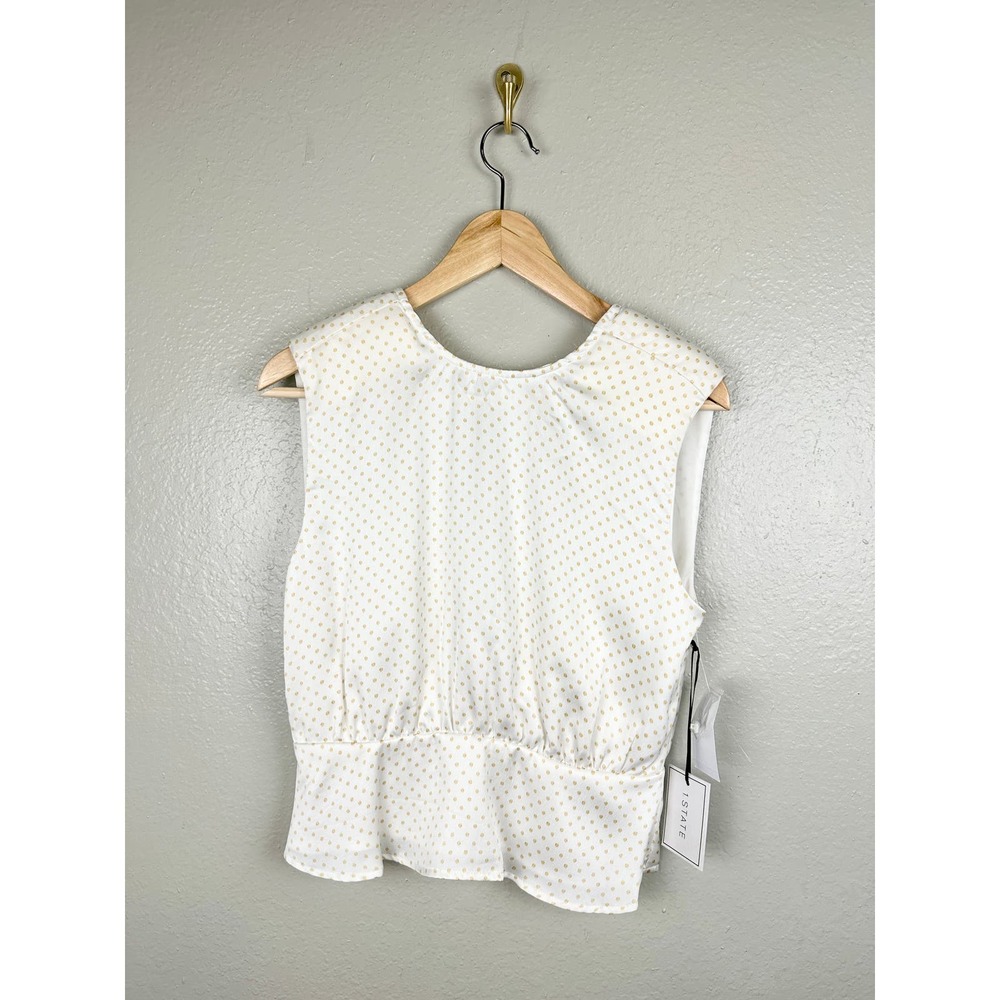 NWT 1.STATE Womens Bon Voyage Satin Polka Dot Blouse Peplum Low Back Top Small - Picture 3 of 12